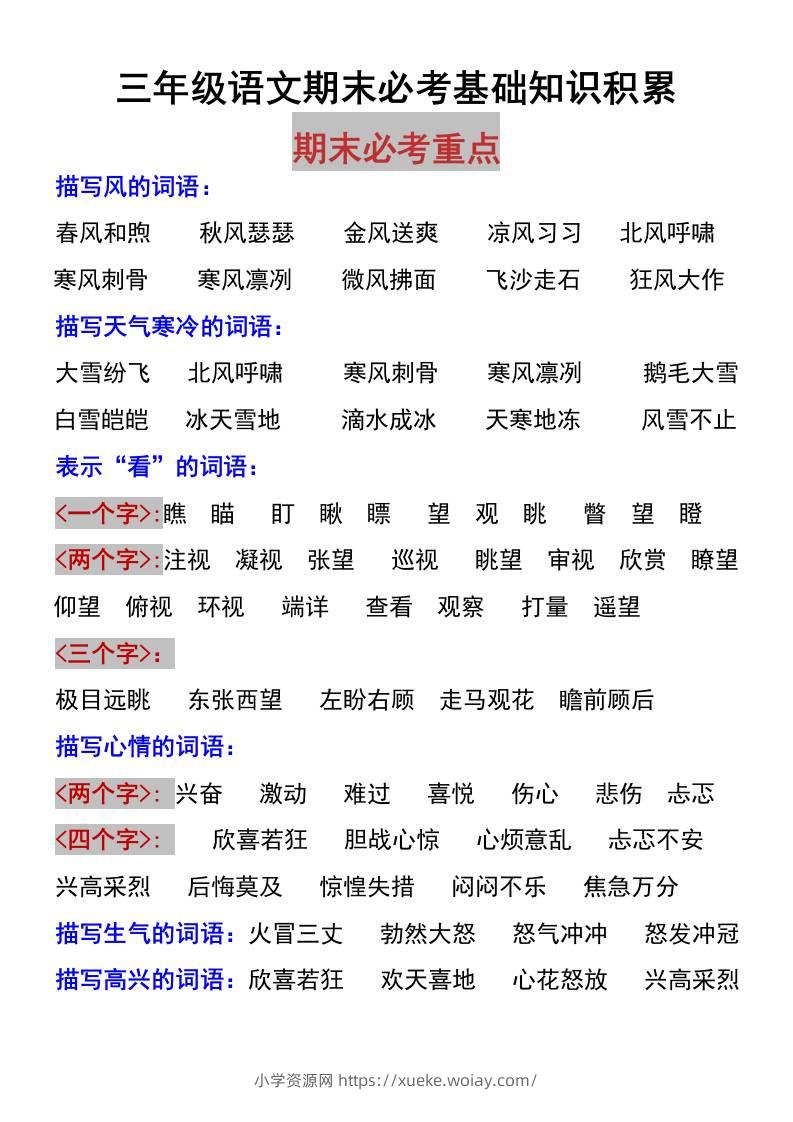 三上语文-期末必考基础知识积累-六八学科资料网