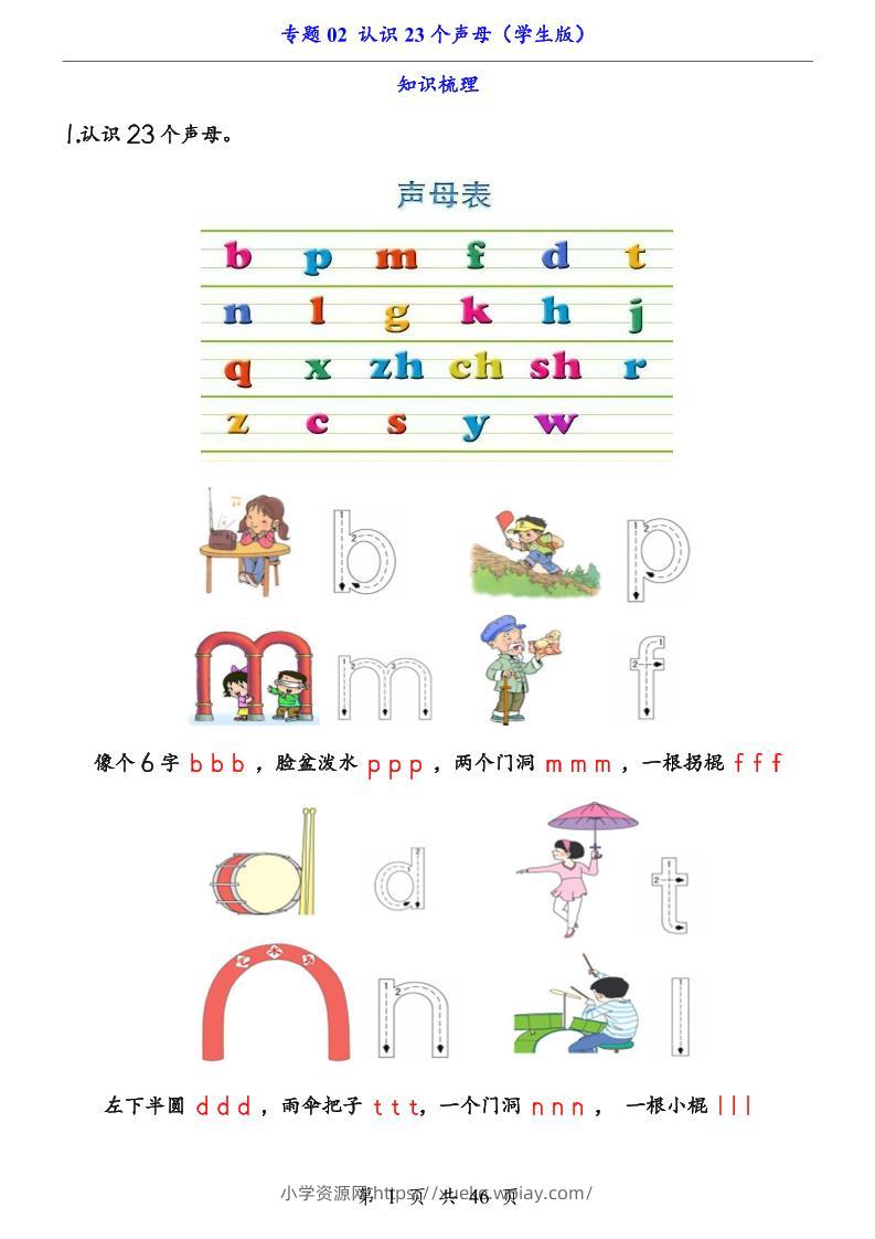 一上语文-专题02认识23个声母（知识+训练）-六八学科资料网