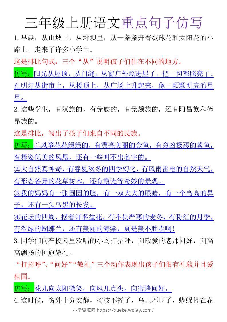 三上语文-《语文重点句子仿写》-六八学科资料网