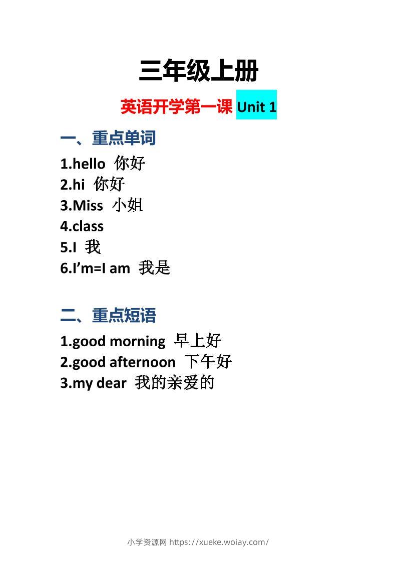 三上英语-开学第一课：Unit1课堂重点-六八学科资料网