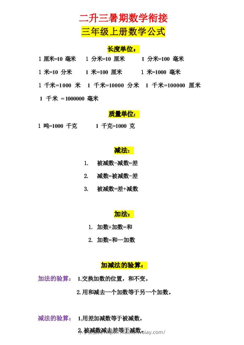 三年级上册数学公式-六八学科资料网