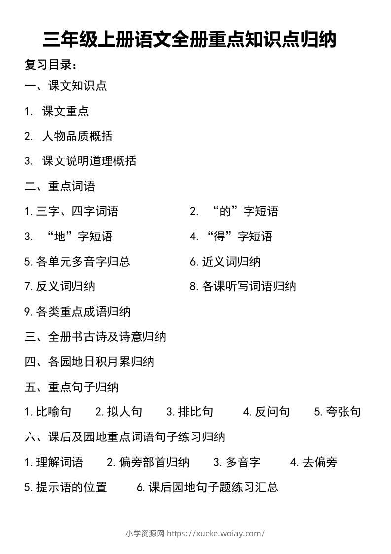 三年级上册语文知识点归纳-六八学科资料网