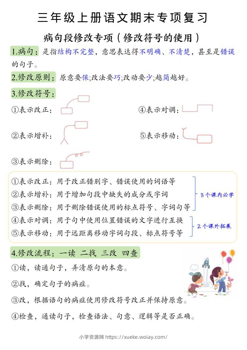 三上语文必考重点病句段修改符号方法及练习-六八学科资料网