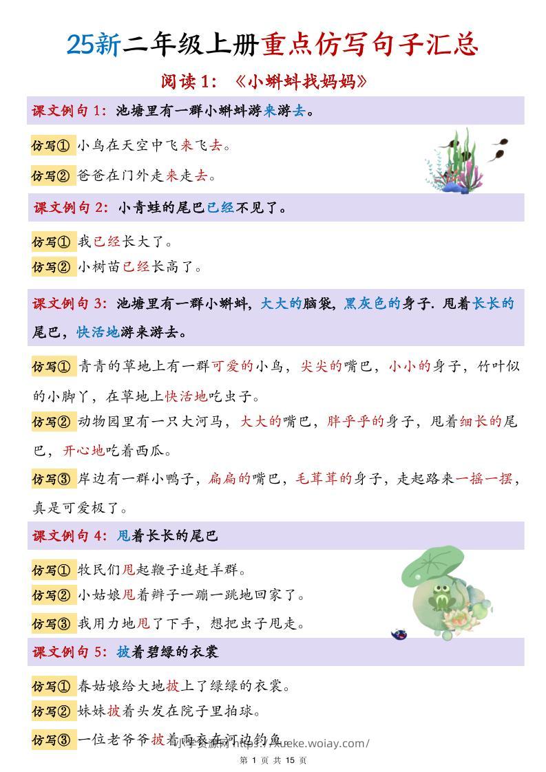 25新二上语文1-8单元重点仿写句子汇总(15页)-六八学科资料网