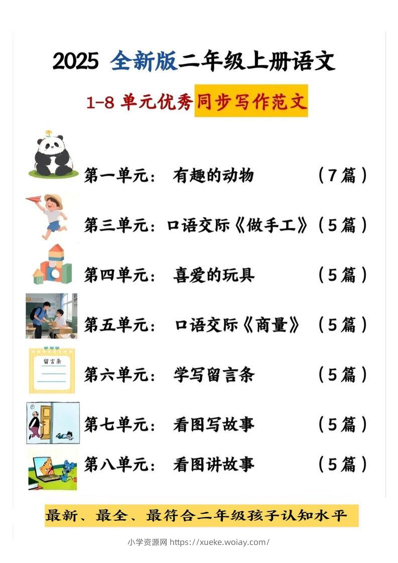 25新二上语文1-8单元同步写话范文+练习（含范文63页）-六八学科资料网