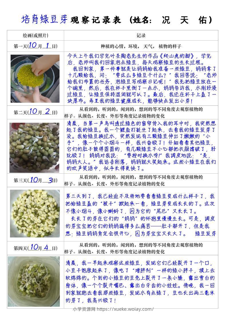 四上语文习作三：培育绿豆芽观察日记2《写观察日记》4页-六八学科资料网