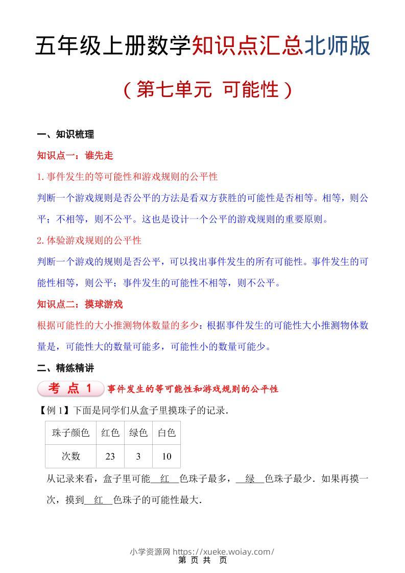 五年级上数学重点知识汇总第七单元《北师版》-六八学科资料网