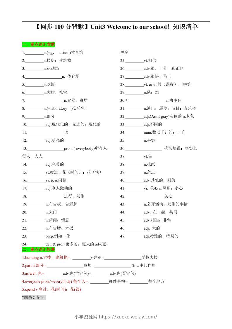 七年级上英语Unit3知识清单背默-六八学科资料网