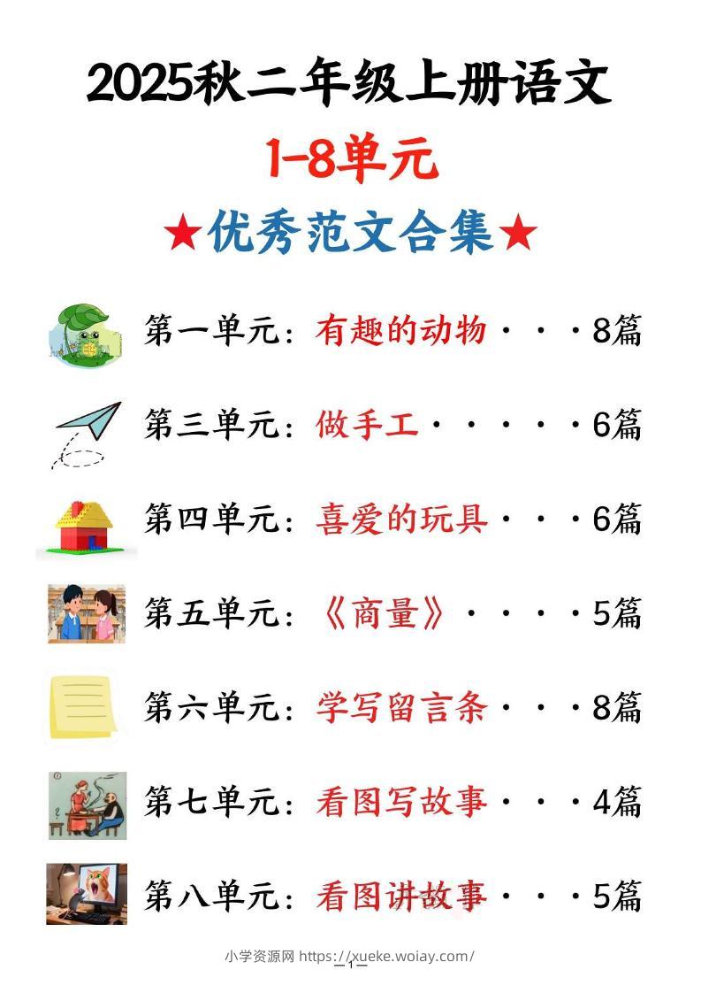 25秋二上语文1-8单元优秀范文合集（22页）-六八学科资料网