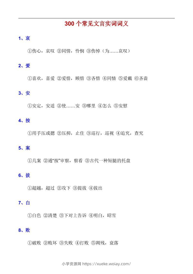 八年级上语文300个常见文言实词词义-六八学科资料网