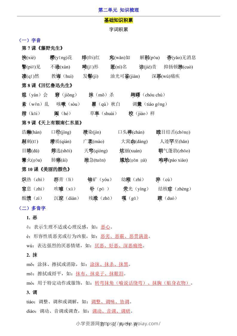 八年级上语文第2单元（知识梳理）-知识点-六八学科资料网