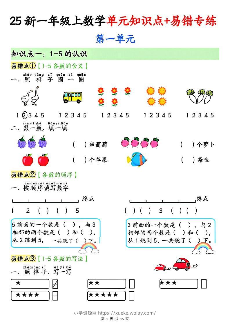 25新一上数学单元知识点+易错专练（含答案15页）-六八学科资料网