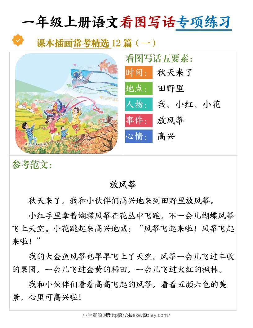 新一上语文看图写话专项练习常考精选12篇（含范文24页）-六八学科资料网
