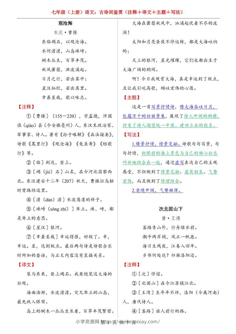 七年级上语文全册（古诗词鉴赏）-六八学科资料网