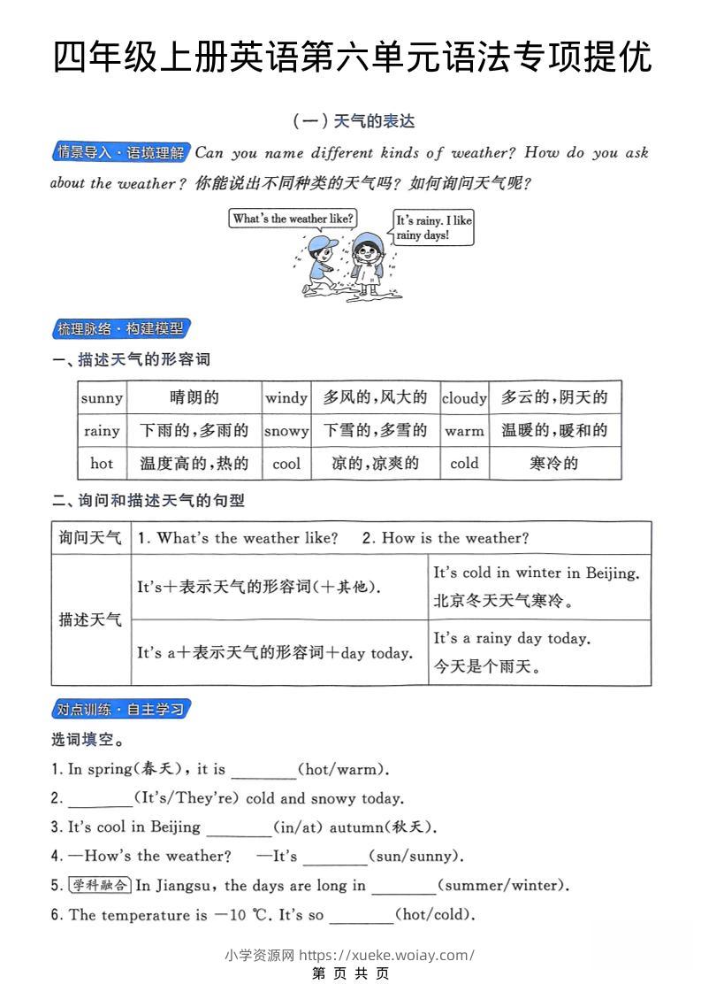 四年级上英语第六单元语法专项提优《译林版》-六八学科资料网