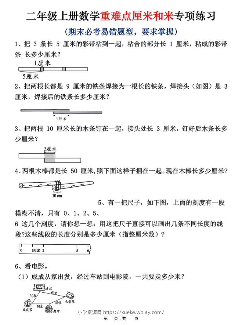 二上数学重难点厘米和米应用题易错专项练习（含答案10页）-六八学科资料网