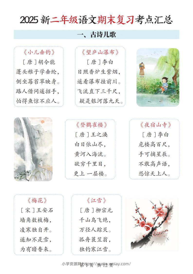 2025新二上语文期末复习考点汇总12页-六八学科资料网