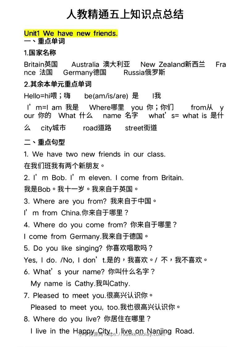 人教精通五上英语知识点总结-六八学科资料网