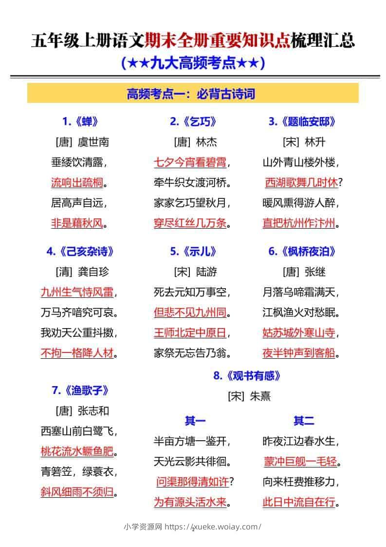 G五年级上册语文期末全册重要知识点梳理汇总-六八学科资料网