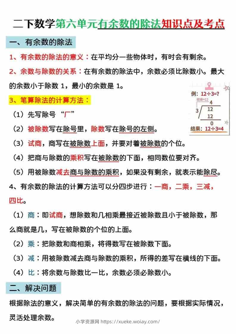 二年级下数学第六单元有余数的除法专项练-六八学科资料网