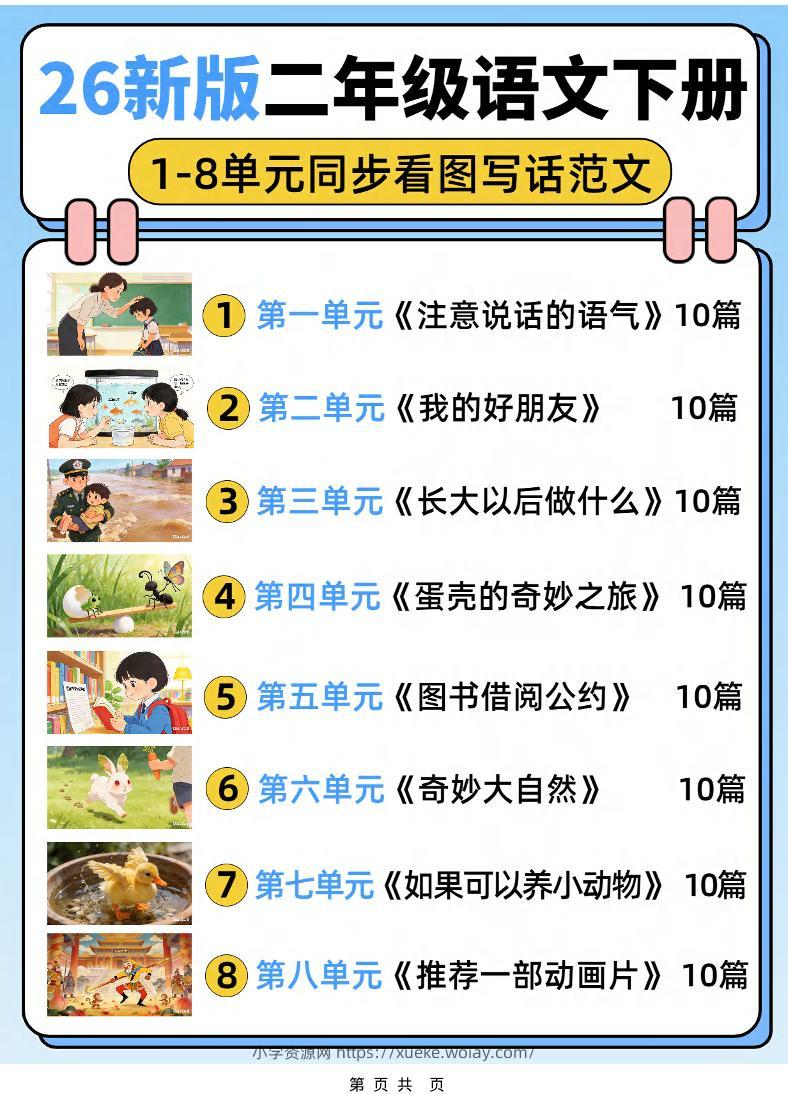 26新二下语文1-8单元同步看图写话范文80篇（80页）-六八学科资料网