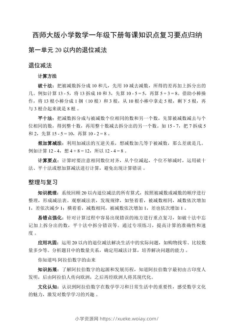 一下数学全册每课知识点复习要点归纳（知识清单）-西师大版-六八学科资料网