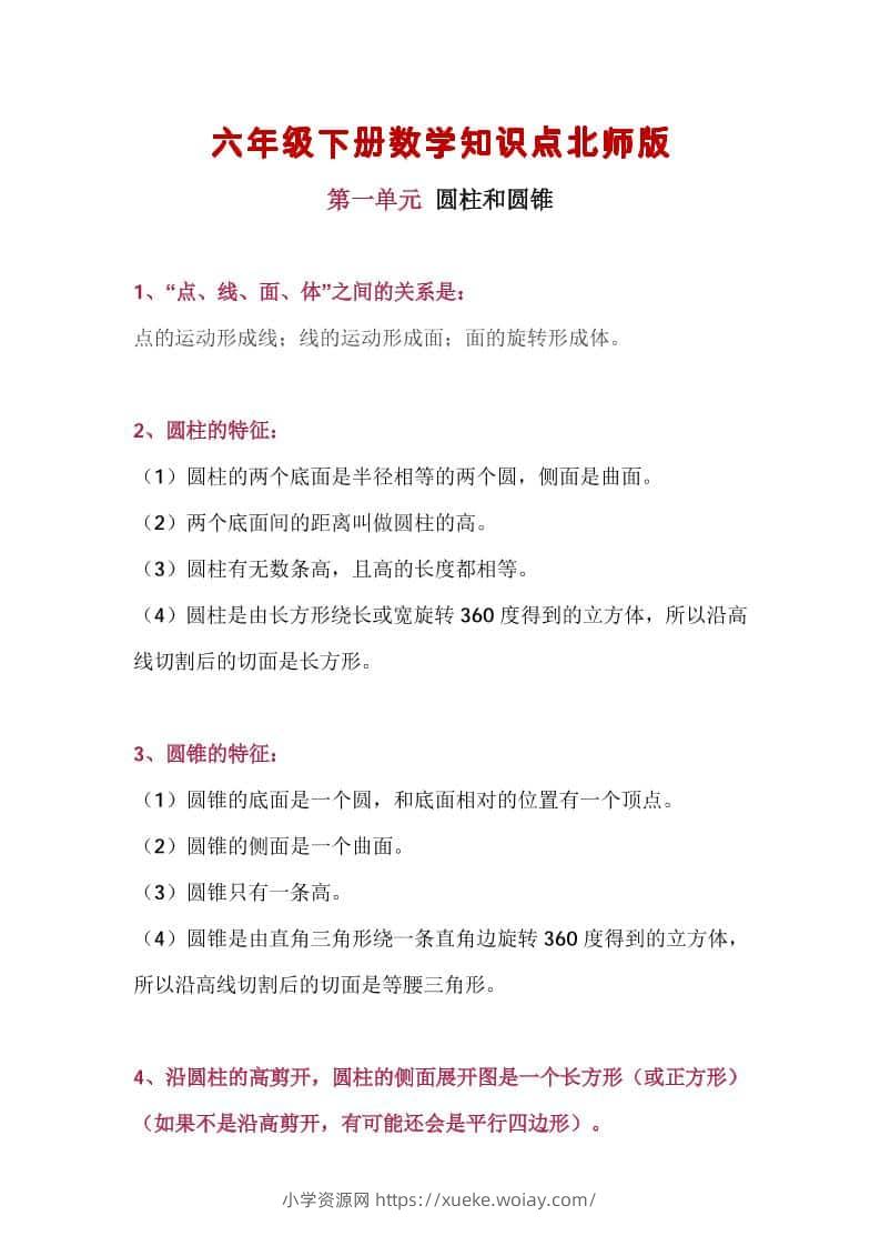 六年级下数学知识点汇总《北师版》-六八学科资料网