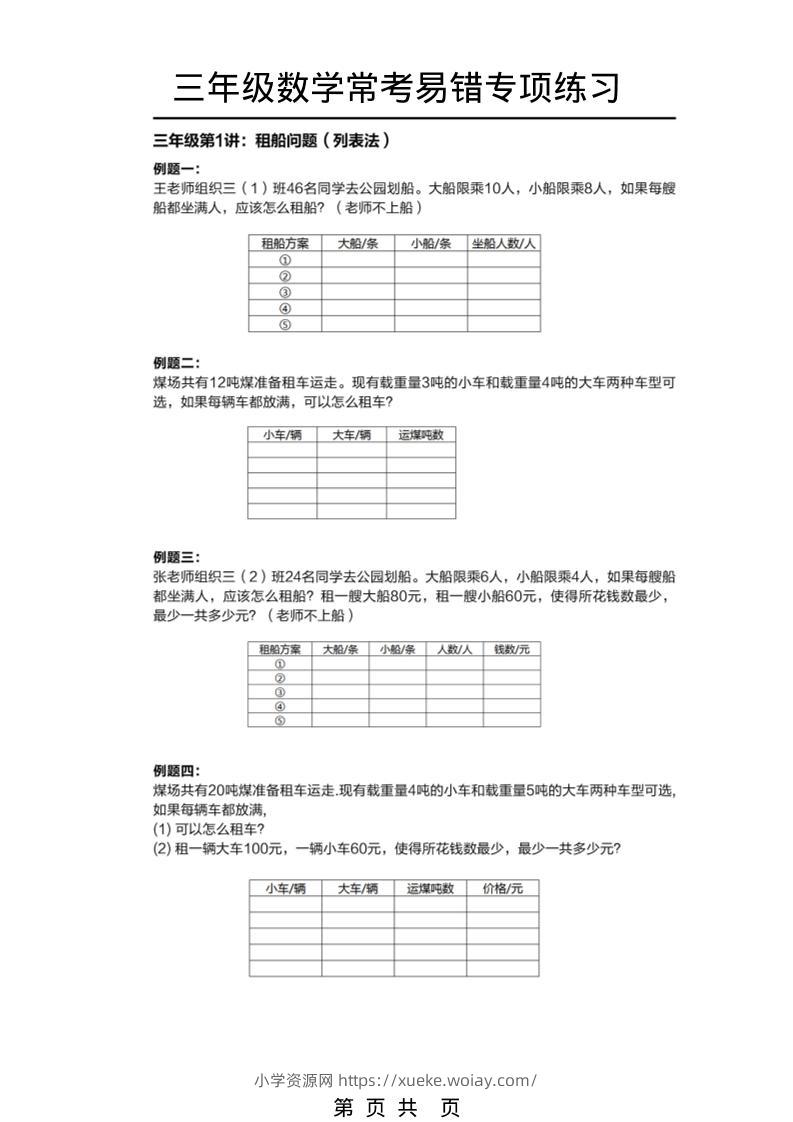 三年级下数学常考易错题专项练习-六八学科资料网